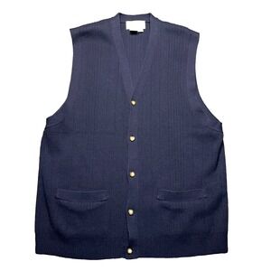 Vintage Eddie Bauer Sweater Vest Men's Medium Navy Blue Button Up Grandpa Preppy